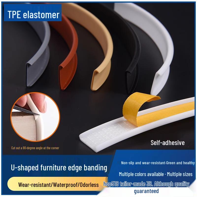 Self-Adhesive U-Shaped Wood Edge Trim for Furniture and Cabinets