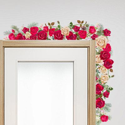 Adesivo Murale Minimalista Rosa e Foglie Verdi per Camera da Letto Soggiorno Corridoio Porta Decorazione Casa