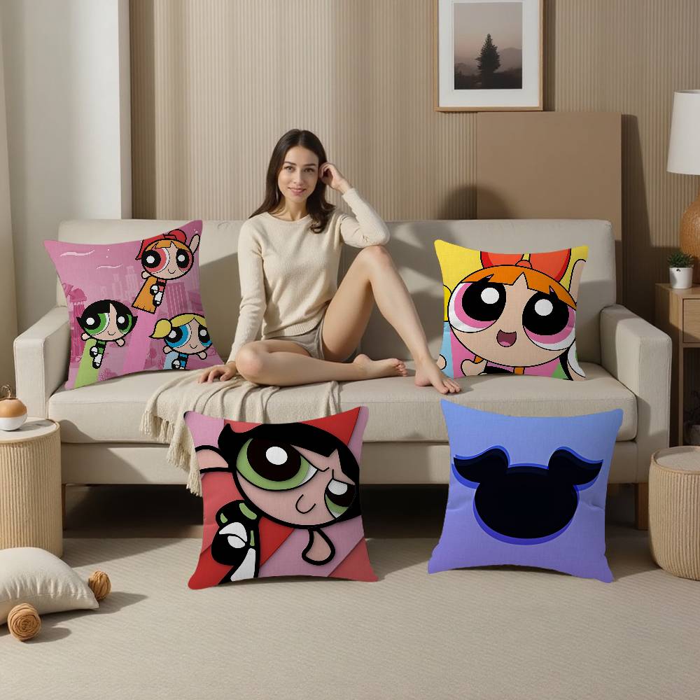Cute Powerpuffs-Girls Classic Anime Cushion Cover Inches Farmhouse Decor Home Throw Pillow Covers For Couch Decorations