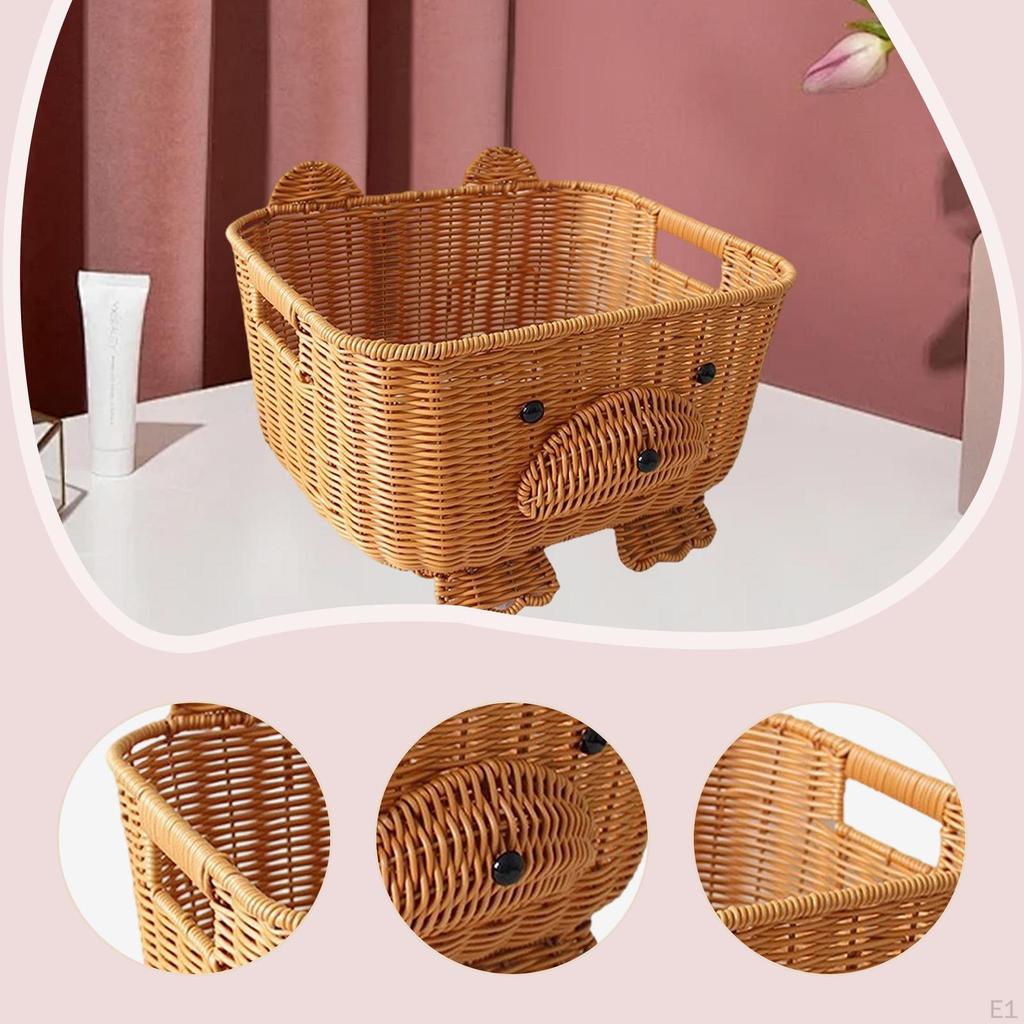 Basket Handmade for Organization with Handles Storage Bin Living Room Kitchen Countertop