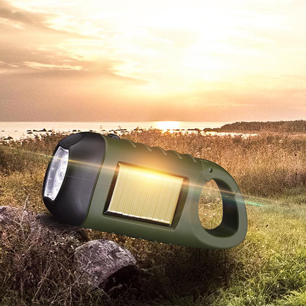 Solar Powered Hand Crank Flashlight Emergency LED Flashlight Survival Flashlight Quick Snap Carbiner Flashlight for