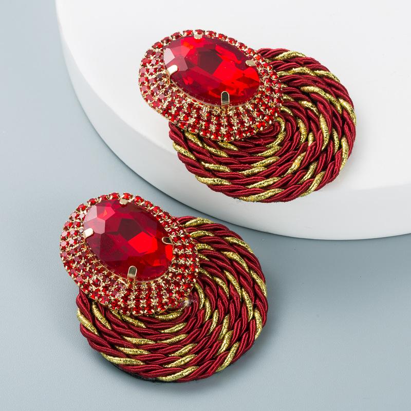 Women's Drop Earrings Color Personality Exaggerate Oval Glass Crystal Handmade Line Weaving Earrings