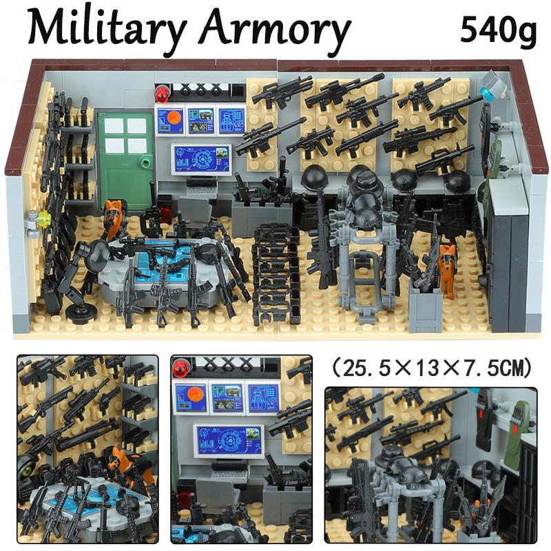 WW2 Military Armory Army Soldiers Figure Building Blocks Machine Gun Accessories Tank Jeep Vehicles SWAT Arsenal Bricks Kids Toy