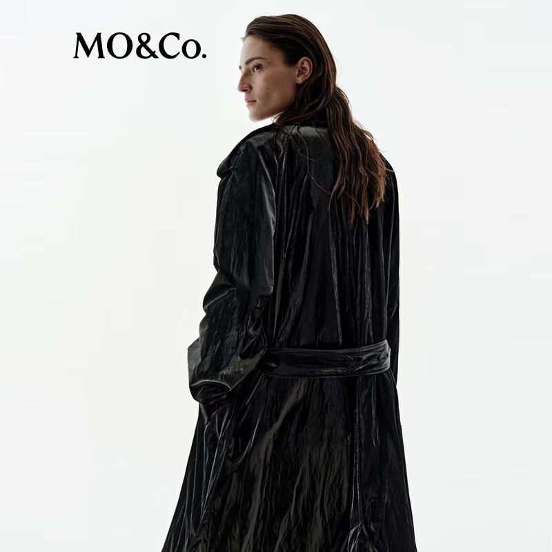 MO&Co. NOIR Faux Leather Double-Breasted Trench Coat
