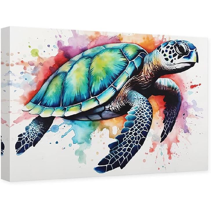 CCWACPP Sea Turtle Bathroom Wall Decor Sea Creature Canvas Wall Art Funny Turtle in Bathtub Picture Ocean Theme Painting Decor Frame (Sea Turtle - 2, 12.00  x 18.00