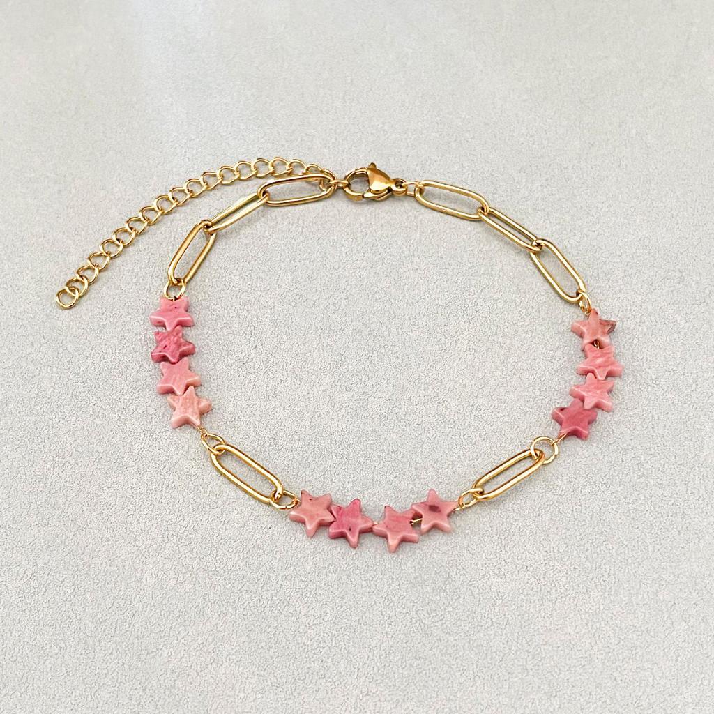 Elegant 18k Gold-Plated Stainless Steel Bracelet with Natural Stone Inlay - Trendy and Fade-Resistant for Women