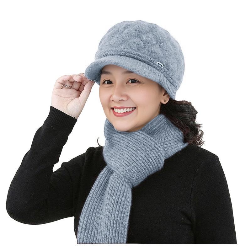Women's Winter Warm Fleece-Lined Knitted Wool Beret for Middle-Aged & Elderly