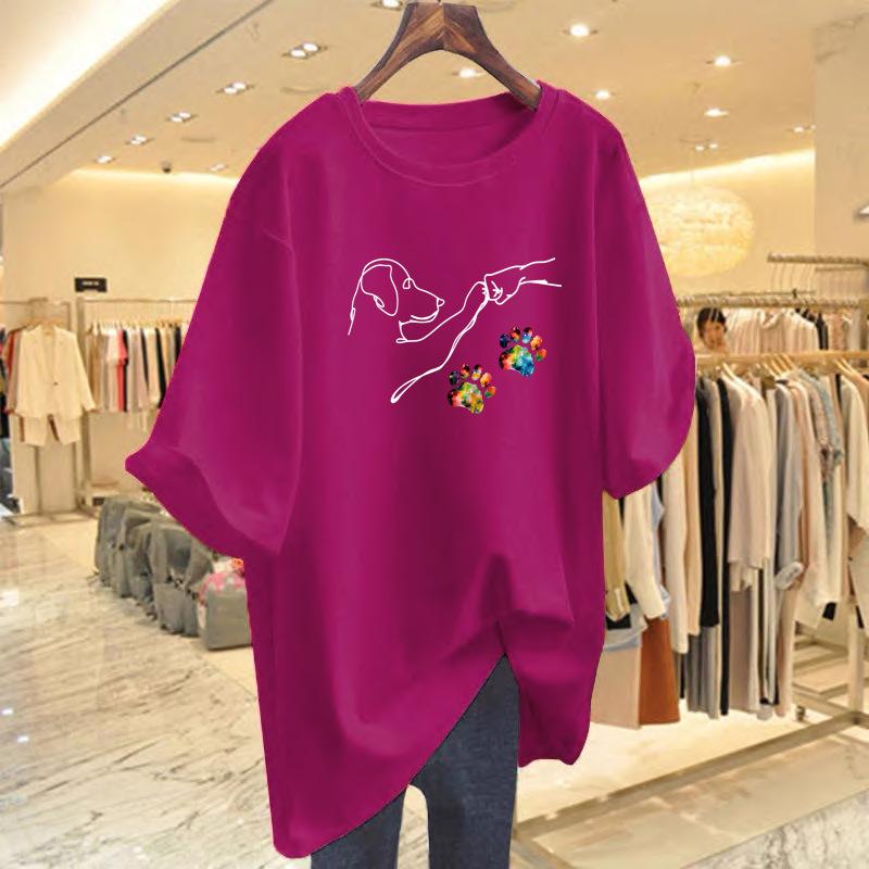 Women's Summer White Pure Cotton Loose T-Shirt, Mid-Length Short Sleeve Fashionable Base Top