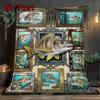 Ocean Fish Collage 2D Flat Pattern Flannel Blanket, High Quality All Seasons, Home Decor, Warmth and Comfort, Perfect for Christmas Gifts.