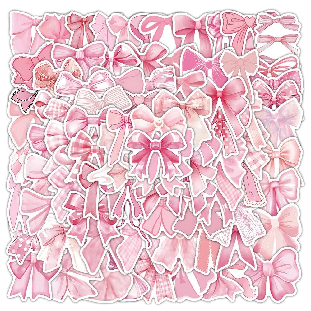 50/100PCS Pink Bowknot Stickers Graffiti Decoration Coquette Bows Sticker Scrapbook Luggage Laptop Guitar Bike Kids Toys