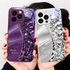 Estampa de Leopardo com Diamante Para IPhone 16 Pro Max 15 P Lus 14 Pro 13 12 Mini 11 P Ro Max X XS 7 8 Plus 2022 Capa de Celular de Vidro Temperado