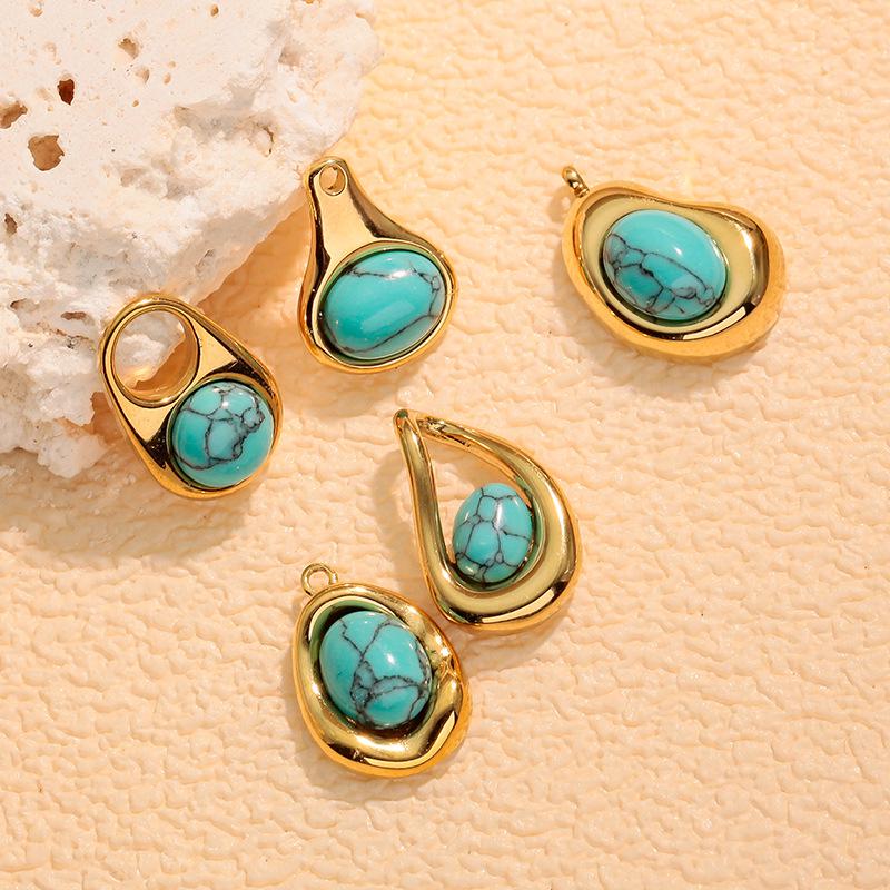 Blue Tiger Eye Stone Pendant Women's Necklace, 18K Gold Titanium Steel Oval Accessory