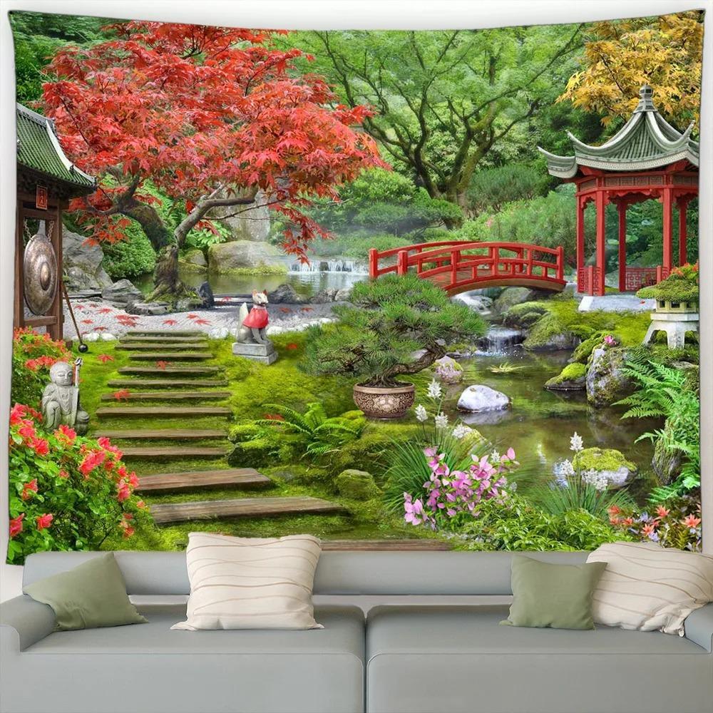 

Садовый пейзаж розовый гобелен с вишневым цветом гобелен для спальни, гостиной, украшение для дома, стены, гобелен 100x75cm