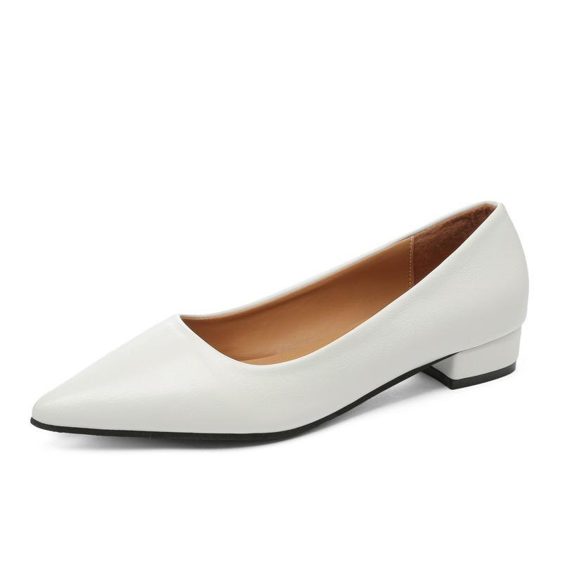 Simple Pointed Shallow Mouth Square Heel Small Leather Shoes Women's Business Casual Elegant Commuter Single Shoes Fashion High Heels Women