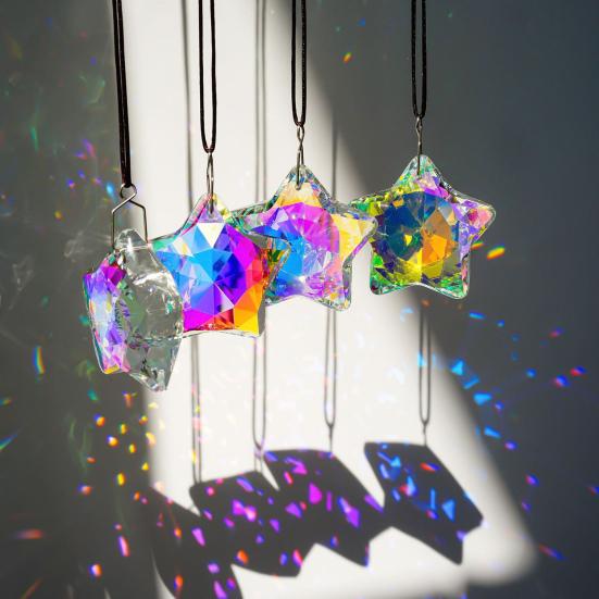 Yousheng 1/6Pcs Faux Crystal Star Suncatcher Decoration Indoor Outdoor Garden Window Wall Hanging Rainbow Maker Clear Five-pointed Star Ornament