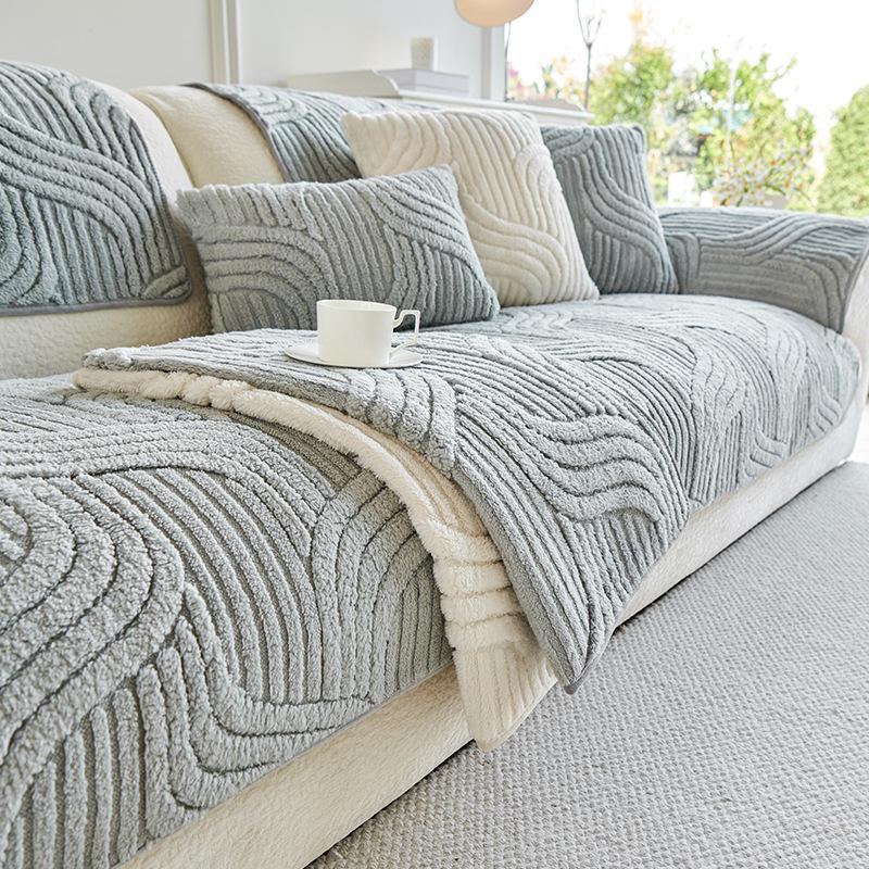 3D Plush Couch Cushion Winter Non Slip Soft Sofa Blanket Solid Color Thickened Anti Cat Scratch Sofa Mat Sofa Protective Cover