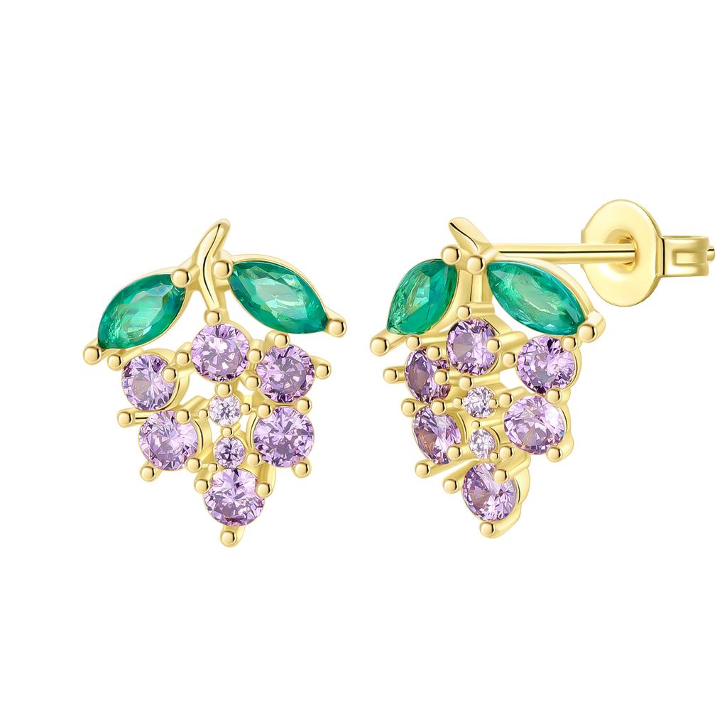 Miedziane Kolczyki Kobiety Dziewczyna Urocze Cyrkonie Seria Owocowa Wiśnia Truskawka Jabłko Winogrono Kolczyki Rocznicowy Prezent Biżuteryjny