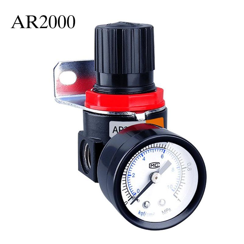 AR2000 G1/4'' Régulateur de Pression pour Compresseur d'Air Pneumatique Valve de Réduction Avec Raccords Connecteurs 4mm 6mm 8mm 10mm 12mm