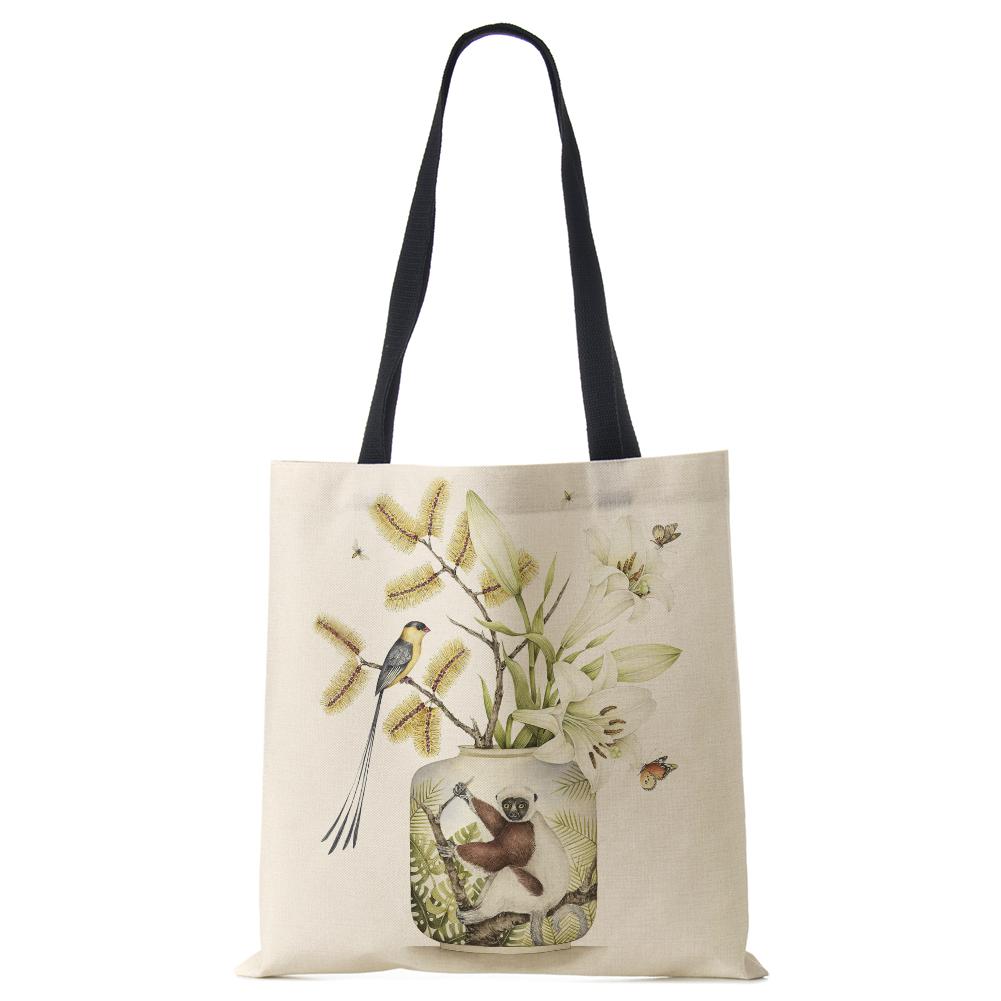 Plant Flowers Shopping Tote Bag Women Canvas Print Shoulder Bag Reusable Harajuku Large Capacity Travel School Handbag CLE