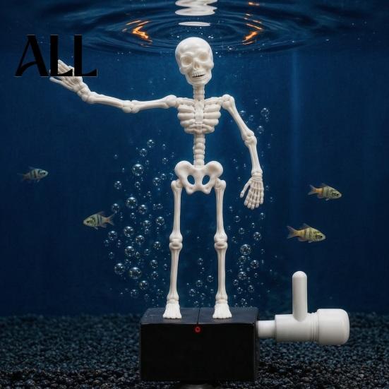 Freshwater Aquarium Landscaping Halloween Dancing Skeleton, Bubble Driven Moving Joints Skeleton Decorations Ornament, Realistic Swing Skull