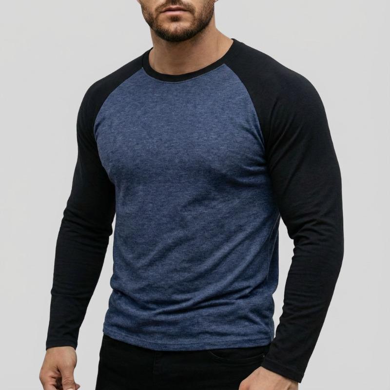Men Crew Neck Raglan Long Sleeve T Shirt Slim Fit Casual Contrast Color Basic Daily Tops