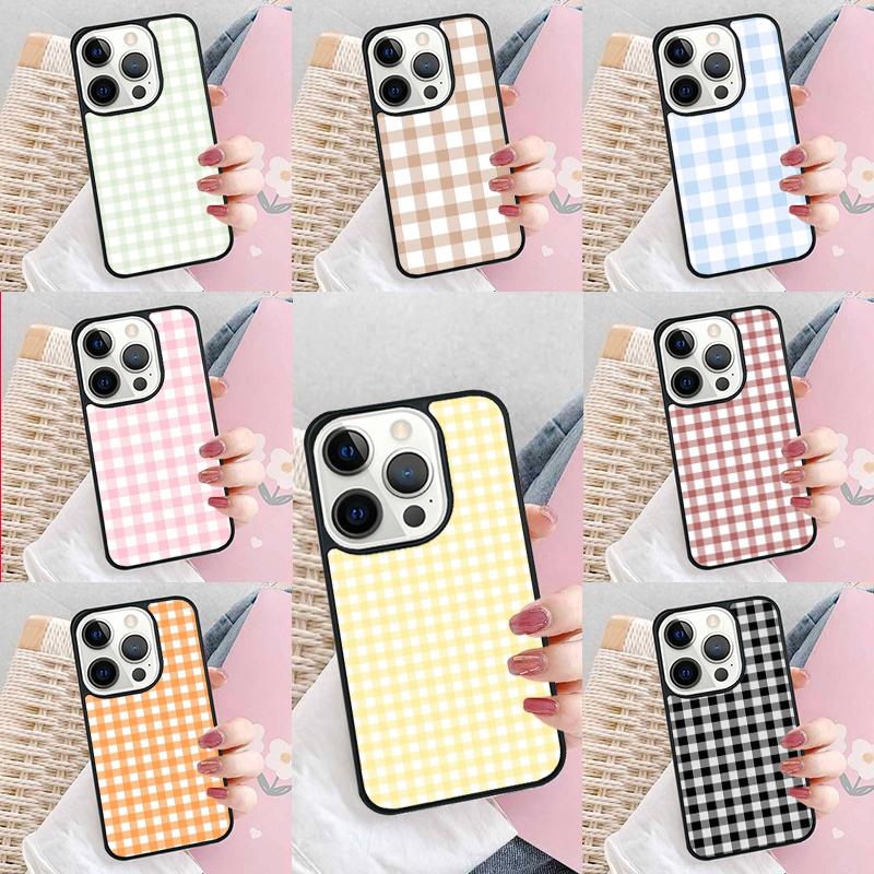 Pastel Gingham Phone Case For iPhone 17 Air 15 16e 14 13 Pro Max Coque 12 11 Pro Max PLUS Cover