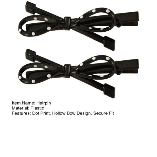 2Pcs French Style Hairpin Dot Print Hollow Bow Design Hair Clips Face Slimming Versatile Hair Accessory