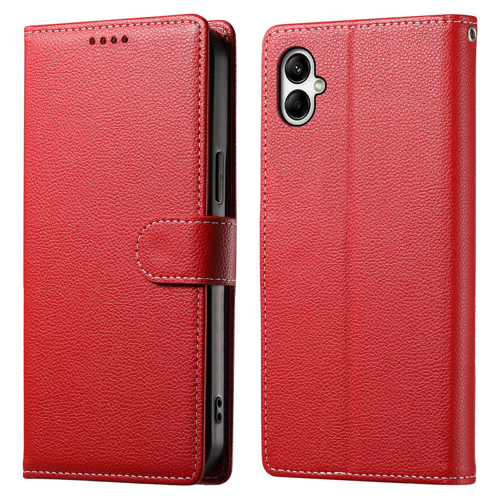 

DF-012 Чехол для Samsung Galaxy A05 4G Кожаный чехол-кошелек с текстурой личи и подставкой Red