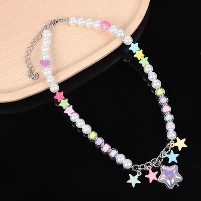 Summer Versatile Color Beaded Star Pendant Necklace Femininity Clavicle Chain Small Fresh Neck Chain