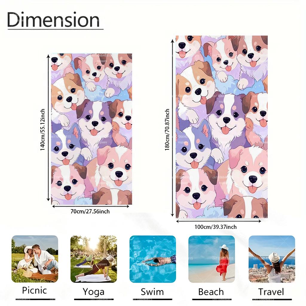 Cute Cartoon Puppy Dog Beach Towel, Super Absorbent Quick Dry Towel for Swimming Pool Travel Vacation