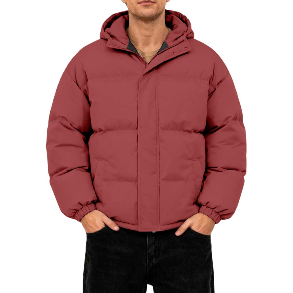 Men's Oversized Casual Down Jacket With Long Sleeves And Hood