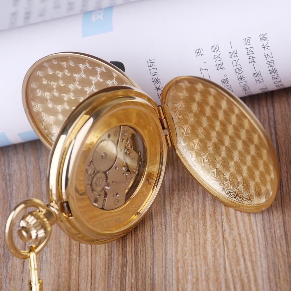 Luxus Hochwertige Goldene Mondphase Mechanische Taschenuhr Römische Ziffern Tourbillon Zifferblatt Anhänger Kette Herren Damen Schmuck Geschenk