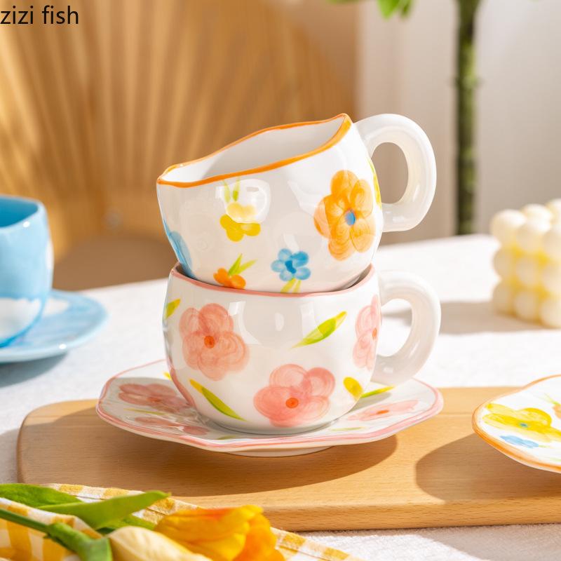 Cute Irregular Ceramic Coffee Cup Hand-painted Creative Breakfast Cup Oat Cup Milk Cups Tea Cups Household 300ml Water Cups