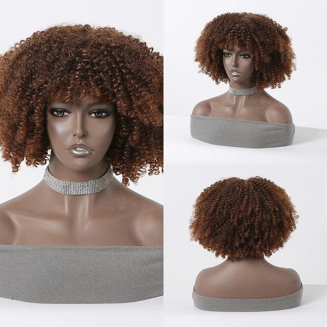 Peruci scurte blonde ondulate afro japoneze din fibre de înaltă calitate pentru femei Peruci ondulate negre pentru femei cu breton Perucă zilnică Cosplay