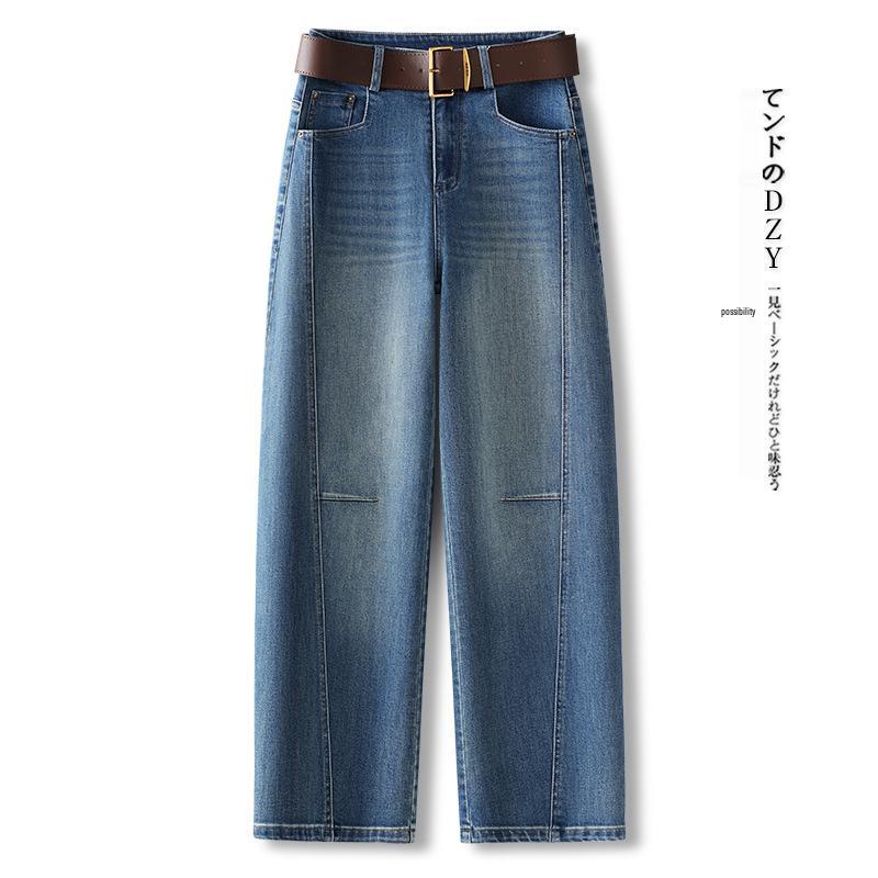 

Женские джинсы с высокой посадкой прямого кроя 2025 - Весенне-осенний стройнящий стиль свободного кроя 31/3XL for 135-145 jin синий