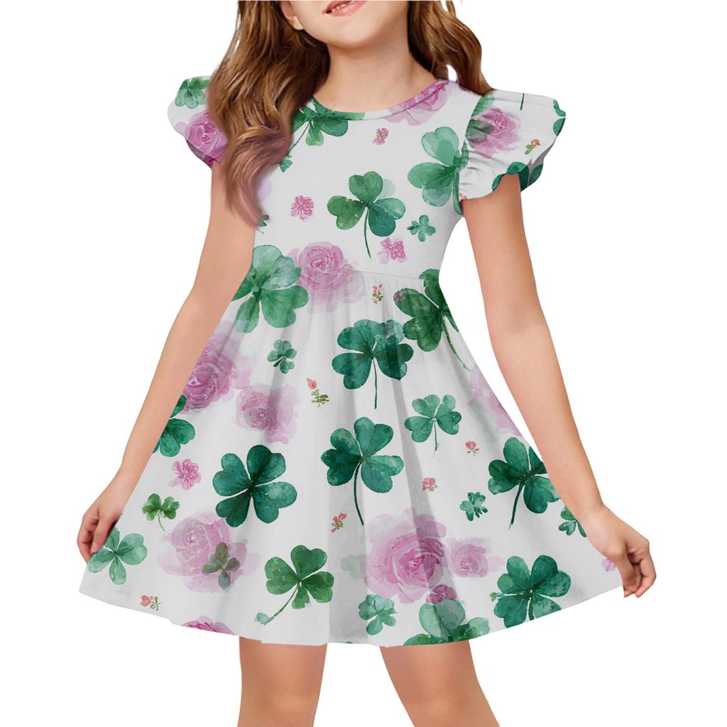 Girls' Summer Princess Dress - A-Line T-Shirt Dress St. Patrick's Day