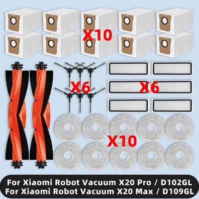 Kompatibel für Xiaomi Roboterstaubsauger X20 Pro / X20 Max / D102GL / D109GL Ersatzteile Hauptseitenbürste Hepa-Filter Wischmopp Staubbeutel