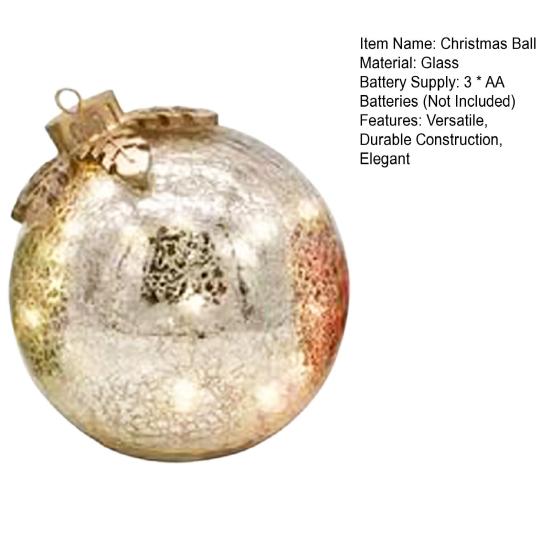 Glass Tabletop Christmas Ornament with LED Lights Glass Ball with Timer Function 6-Inch Light-Up Sphere for Holiday Centerpiece