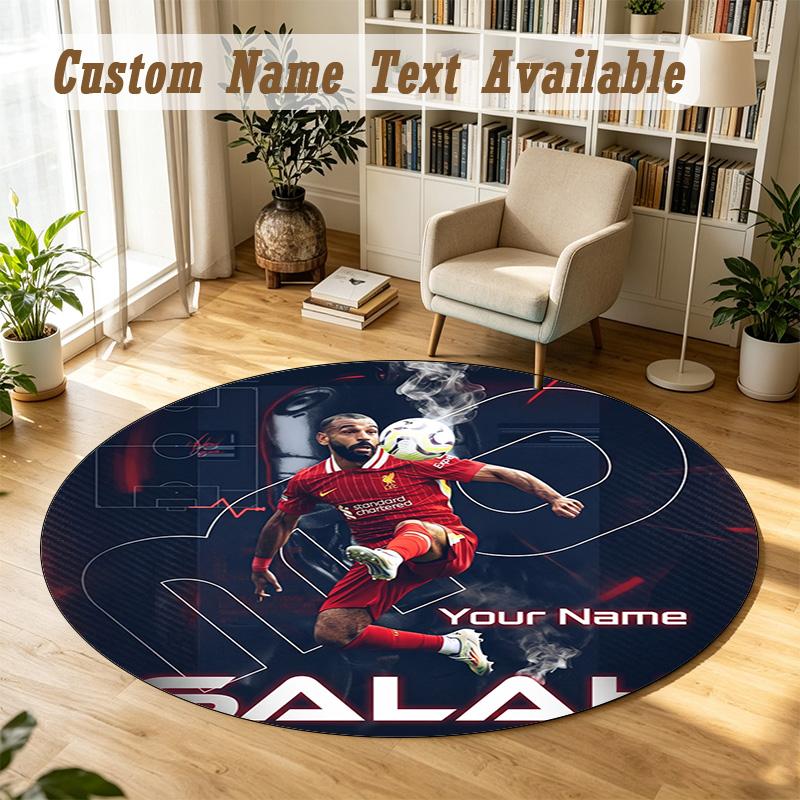 Round Rug Custom NameMohamed Salah Pattern Non Slip Carpet Home Floor Decor