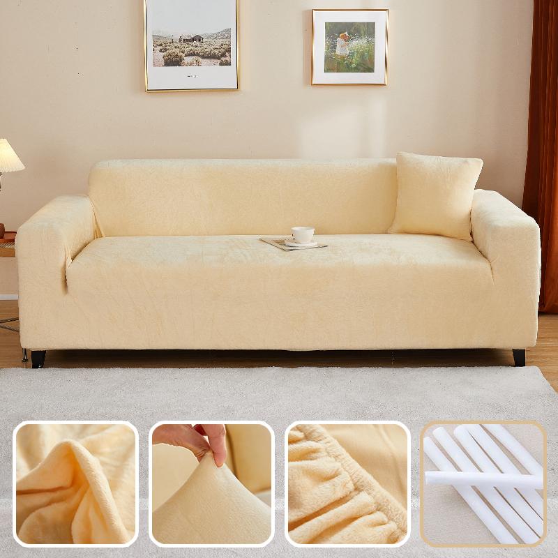 

Утолщенные плюшевые эластичные чехлы для диванов для гостиной, однотонные универсальные чехлы для диванов из спандекса, секционные чехлы для мебели 3-Seat 190-230cm кукурузный