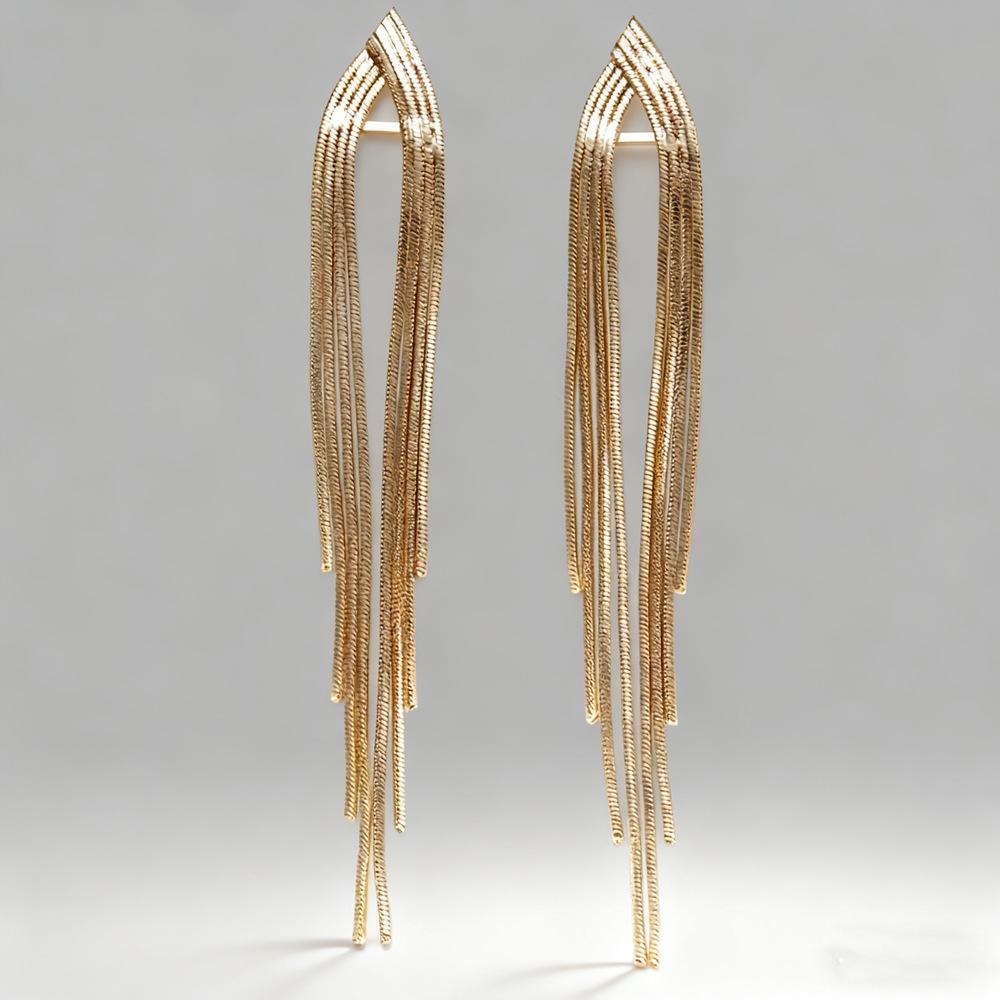 Elegant Retro Long Chain Tassel Earrings - European & American Light Luxury Stud Design
