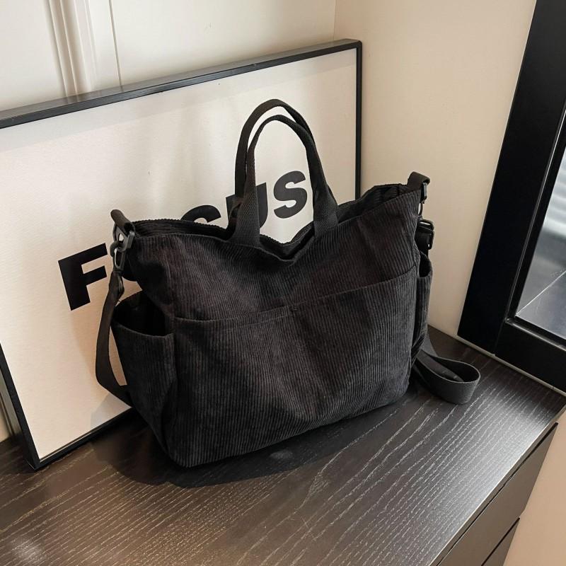 

Large-capacity Corduroy Tote Bag Women 2026 New Casual All-match Single-shoulder Diagonal Straddle Students class Handbag чорний