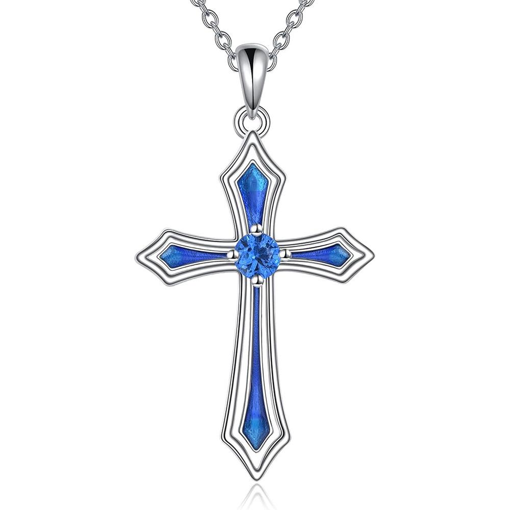New European and American Cross Pendant Necklace, Simple and Fashionable Birthstone Necklace, Suitable 60CM
