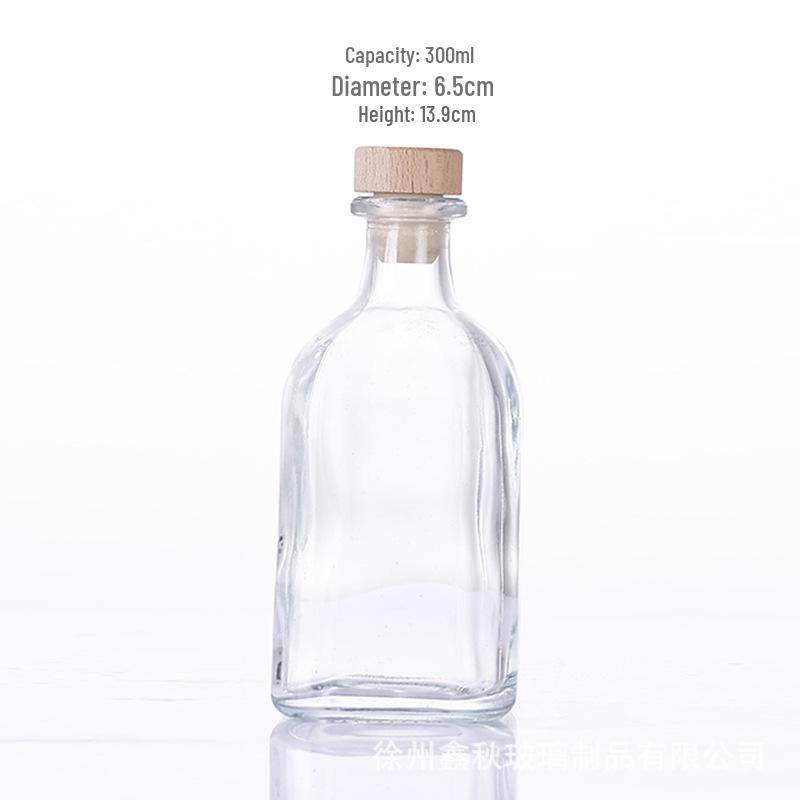 Transparent 300ml Square Glass Wine Bottle for Home Brew, Fruit, Plum, or Enzyme Wines - Sealed and Empty.