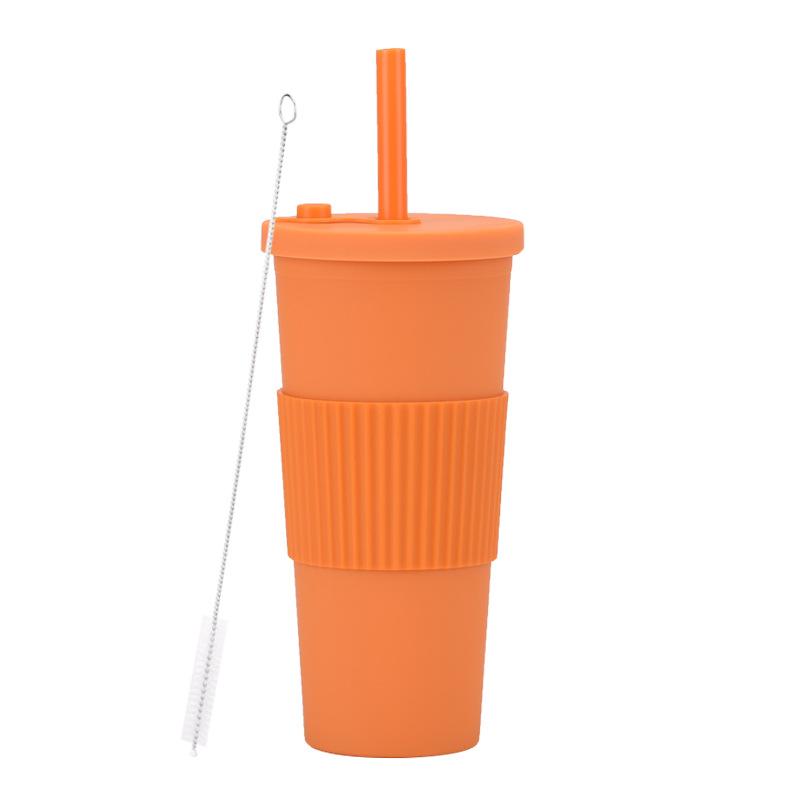 2025 Large Capacity Double Layer Plastic Cup Large Hole Straw Pearl Boba Milk Tea Cup Portable Outdoor Straw Cup