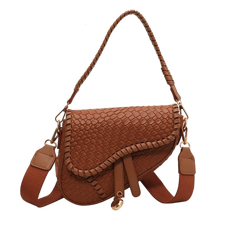 Women's Bag Light Luxury Brand 2025 Autumn New Shoulder Saddle Bag Trendy Fashion Woven Retro Women's Bag Messenger Bag