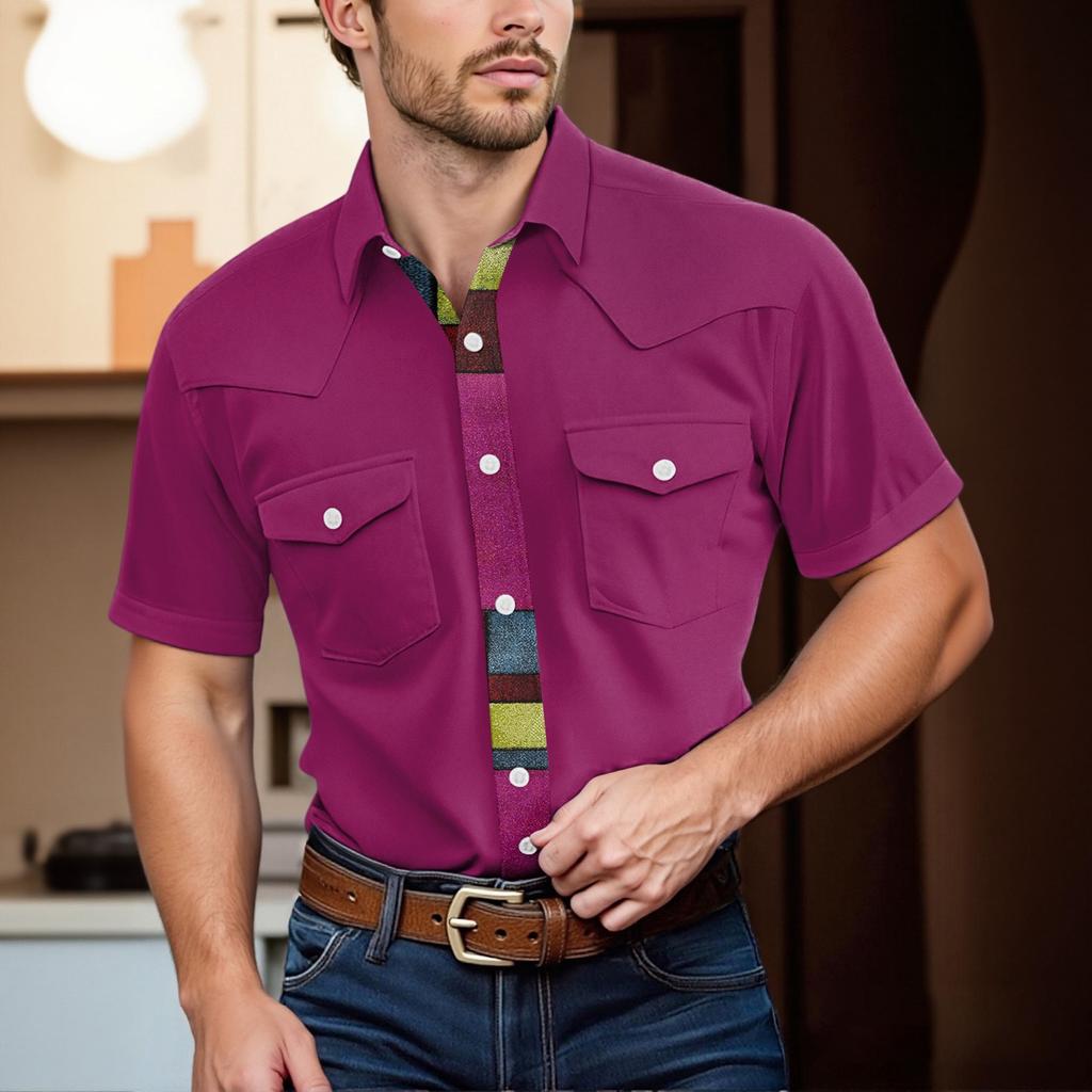 Men'S Fashionable Lapel And Shoulder Length Short Sleeved Casual Top