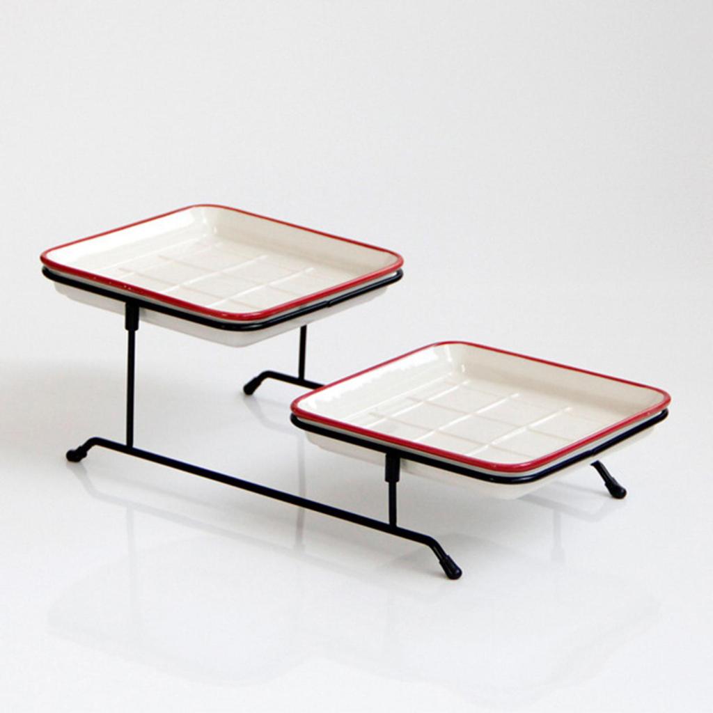2 Tier Serving Tray Mini Cake Cupcake Stand with Rack for Wedding Buffet Red
