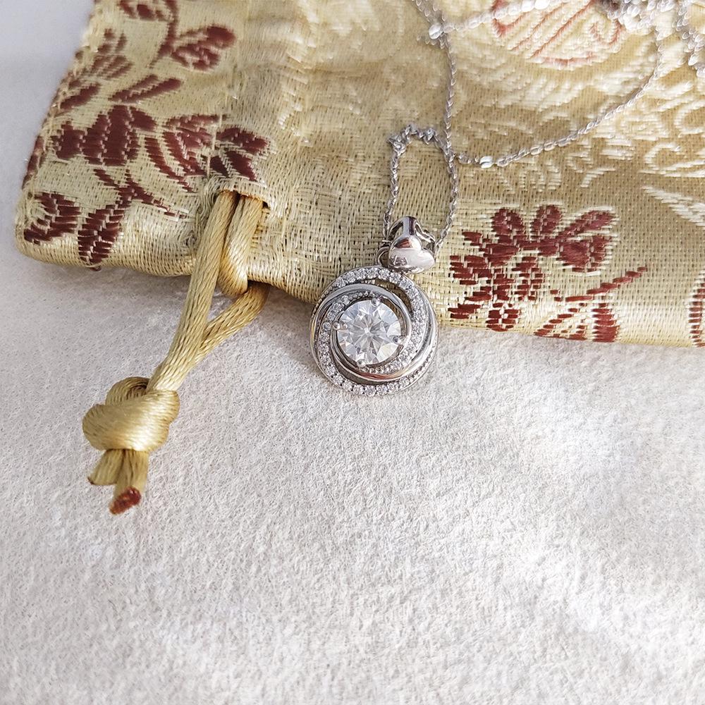 925 Sterling Silber Moissanit Rotierender Anhänger Halskette mit Vier-Krappen-Fassung & Mikro-Pavé Schlüsselbein Kette
