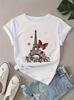 Unisexs Paris Eiffel Tower Graphic Tee Leopard Floral Letter Print Crew Neck Short Sleeve Casual Daily TShirt